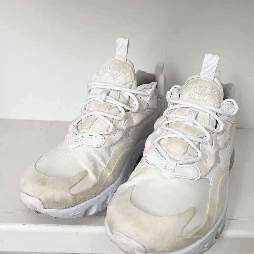 Nike Air Max 270 React Running Shoes Ivory BQ0103-100 Lace Up Size 7Y
